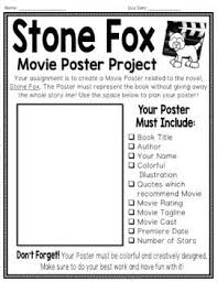 Stone Fox Project Make A Movie Poster Stone Fox Book Report Activity Stone Fox Novel Study Stone Fox Activities Book Report