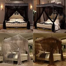 Wooden bed with curtains for boho bedroom. Lace Screen Four Corner Bed Canopy Bed Curtain Mosquito Net For Twin Queen King Size No Bed Canopy Frame Black Grey Coffee Wish