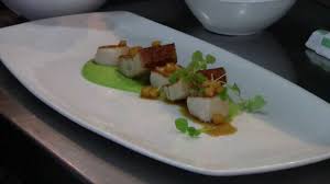 We love to sear scallops in a hot cast iron skillet—they turn golden brown and succulent. Garfish Manly Spring 2013 Seared Scallops W Pork Belly Roasted Apple And Pea Puree Youtube