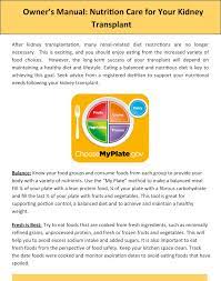 Academy of nutrition and dietetics. Owner S Manual Nutrition Care For Your Kidney Transplant Journal Of Renal Nutrition