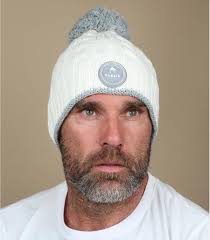 white pompom beanie cable knit