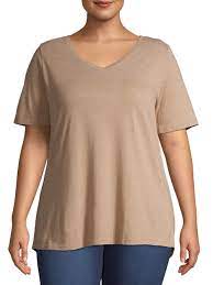 Terra Sky Women S Plus Size Short Sleeve Everyday Essential V Neck T Shirt Walmart Com