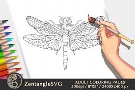 Summer coloring page with dragonfly and blossom floweers. Dragonfly Coloring Page For Adults Graphic By Zentanglesvg Creative Fabrica