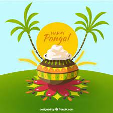 Happy Pongal Illustration With Palm Trees Happy Pongal Wishes Images Happy Pongal Wishes