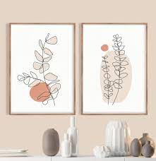 Botanical Line Art Print Set Of 2 Minimal Botanical Art Boho Etsy Botanical Wall Art Art Print Set Printable Art