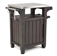 Amazon Com Keter Unity Xl Indoor Outdoor Entertainment Bbq Storage Table Prep Station Serving Cart With Metal Top Brow Patio Storage Metal Grill Outdoor Bbq