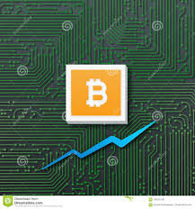 Bitcoin Growth With Market Chart Graph And Circuit Board 3d