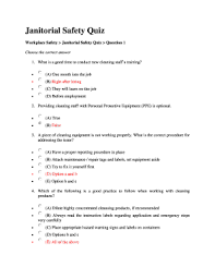 If you have a question you can ask it below and please check through the questions that have already been asked to see if you can answer any. Fillable Online Janitorial Safety Quiz Ehs Dbcom Fax Email Print Pdffiller