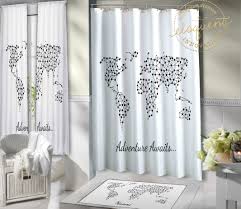 Black And White Bathroom Window Curtains World Map Shower Curtain Fabric Can Be Personalized With Name Geometric Black White Bathroom Rug White Bathroom Rug Fabric Shower Curtains Custom Bed
