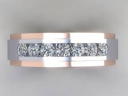 Custom Hand Crafted 14k White Gold Rose Gold Rail Two Tone Men S Channel Set Diamond We Mens Diamond Wedding Bands Diamond Wedding Bands Rose Engagement Ring