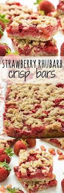 Strawberry Rhubarb Crisp Bars Oatmeal Cookie Base Topped With Sweet And Tangy Strawberries And Rhubarb Topped Rhubarb Desserts Summer Desserts Rhubarb Recipes