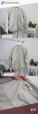 H M Mint Green Bomber Jacket Pastel Minty Green Puffy Bomber Jacket Light Champagne Gold Hardware Two Front Pocket Green Bomber Jacket Clothes Design Fashion