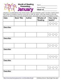 weekly reading chart log record sheet month of january english new year