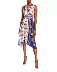 Tz6bw Maggy London Floral Scarf Print Handkerchief Hem Midi Dress Dresses Daytime Dresses Work Outfits Women