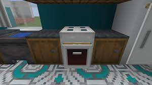 Cabinets, a cooking and serving platform, a gas stove. Minecraft Kitchen Ideas Minecraft Furniture