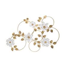 Bee & willow® pressed flowers in envelope framed wall art. 39 5 X 30 Inch Distressed White And Gold Metal Floral Wall Decor Foreside Home Garden Target