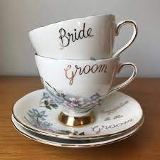 Bride And Groom Teacups And Saucers Wedding Tea Cups And Saucers Congratulations To The Bride And Groom Wedding Gift Idea Wedding Tea Cups Tea Cups Tea Cups Vintage