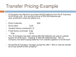 What is illegal or abusive is an example of transfer pricing. Transfer Pricing
