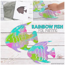 Rainbow fish template free printable. Fine Motor Rainbow Fish Foil Painting Activity I Heart Arts N Crafts