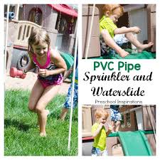 Pvc pipe and pvc pipe fittings are used for a variety of projects from plumbing and construction to sprinkler systems and more. Diy Pvc Pipe Sprinkler And Waterslide Preschool Inspirations