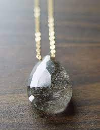 Black Rutilated Quartz Necklace Quartz Gold Necklace Black Gold Jewelry Rutilated Quartz Necklace