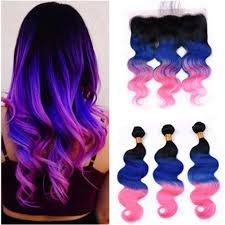 Dark magenta to gray ombre. Amazon Com Tony Beauty Hair Virgin Brazilian Human Hair 1b Blue Pink Ombre Weave Bundles 3pcs With Frontal Body Wave Black Blue And Pink 3tone Ombre 13x4 Lace Frontal Closure With Weaves