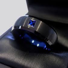 Black And Blue Rings For Him Black And Blue Tungsten Ring With Square Sapphire Stone Setting 8mm Blue Tungsten Ring Pink Morganite Engagement Ring Black Tungsten Rings