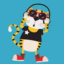Cartoon Animals Tiger Listening To Music By Peacockcards Cartoon Animals Music Cartoon Cartoon Tiger