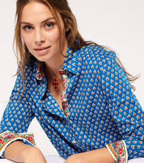 Chemise Souleiado Femme Chemise Souleiado Coton Fleurie Bleue Fabrication  Française Boho