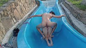 Our crazy public sex on the water slide in broad daylight