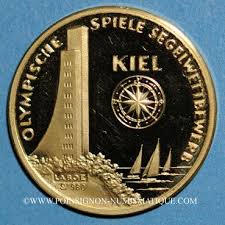 Médaille d'or au pédalo statique. Munzen Gold Medaillen Allemagne J O 1972 Regates De Kiel Medaille Or 26 Mm