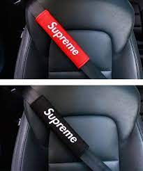 シュプリーム シートベルトカバー 車用品 supreme シートベルトパッド 絨製 簡単装着 カー用品 カーアクセサリー 内装 おしゃれ カッコイイ 2個セット シートベルトカバー シートベルト カーアクセサリー