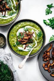 Full of flavor without any meat! Vegan Split Pea Soup With Mushroom Bacon Crowded Kitchen