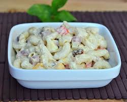 Filipino Style Macaroni Salad Are Given A Filipino Twist With Added Cheese Ham Raisins Macaroni Salad Filipino Style Filipino Macaroni Salad Filipino Recipes