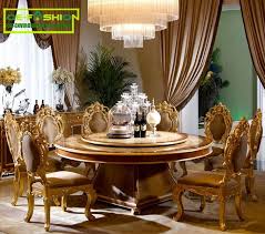 Antique Home Furniture Solid Wood Base Round Dining Table Set With Wooden Fabric Chair Round Dining Table Sets Dining Table Dining Table Setting