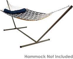 Sunnydaze awning stripe cotton rope and there you have it… 15 of the best free standing hammocks in 2021 that will help you thoroughly relax! Olo 15 Foot Hammock Stand With Heavy Duty Steel Beam Construction Large 2 Person Hammock Stand 400 Pound Capacity Bronze Wayfair