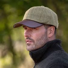 Gorra Oxford Blue Peak Baseball Tweed cuero Sage