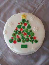 Christmas Cake With Fondant Icing Button Tree And Snowflakes