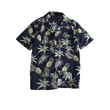 Mens Hawaiian Short Sleeve Pineapple Printed Beach Shirt