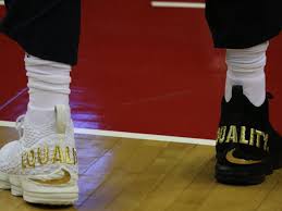 Nike lebron james soldier 12 shoes wine red white. Lebron James Is Wearing One Black One White Shoe With Equality Written On The Back In D C Sbnation Com