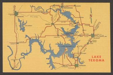 Map of Lake Texoma spanning the Texas-Oklahoma border., AI generated