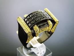 Black And Gold Ring Mens Men S 10k Black Gold 3 15ct Canary Diamond Ring Size 10 Rings For Men Men Diamond Ring Black Gold Ring