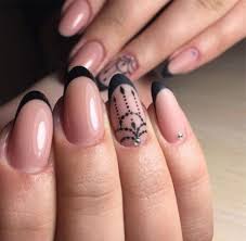 Almond Shaped Acrylic Nails With Black Tips Nails French Tip Almond Black 64 Ideas Almond Nails Designs Almond Shape Nails Almond Nail