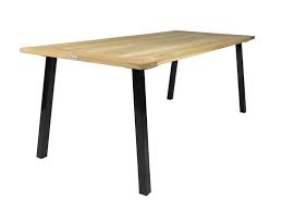 maximavida teak tafel sunda 160 cm zwart gecoate industriele schuine metalen poten teakhouten tafel tuintafels tafel