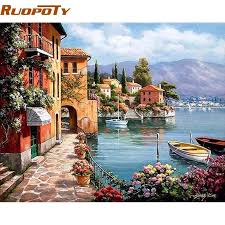 Us 13 99 Ruopoty Venice Resorts Seascape Diy Numarali Boyama Handpainted Yag Resim Salon Home Duvar Dekoru Resim 40x50cm Ev Dekoru From Ev Ve Bahce On Banggood Tablolar Resim Resimler