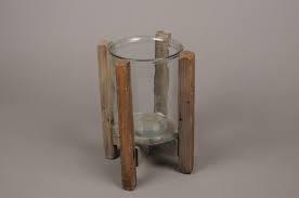 1 candle holder set material: Glass Candle Holder With Wooden Stand H25cm