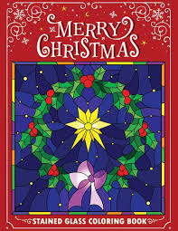 Stained glass coloring pages christmas. Amazon Com Merry Christmas Stain Glass Coloring Book Fun Easy And Relaxing Coloring Pages For Adults 9781731208590 Kodomo Publishing Books