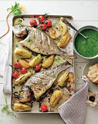 Dorade Vom Blech Mit Salsa Verde Rezept Fisch Zubereiten Rezepte Salsa Verde