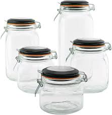 Get 5% in rewards with club o! Set Of 5 Clear Glass Kitchen Canisters Canning Jars With Airtight Black Lid China Glass Bottle And Glass Bottles Price Made In China Com