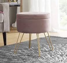 Simplihome avalon 35 inch wide rectangle 5 pc storage ottoman with 2 serving trays in upholstered midnight black faux leather, footrest stool, coffee table for the living room, bedroom, contemporary. Ornavo Home Modern Round Velvet Storage Ottoman Foot Rest Vanity Stool Seat With Gold Metal Legs Tray Top Coffee Table Blush Buy Online At Best Price In Uae Amazon Ae